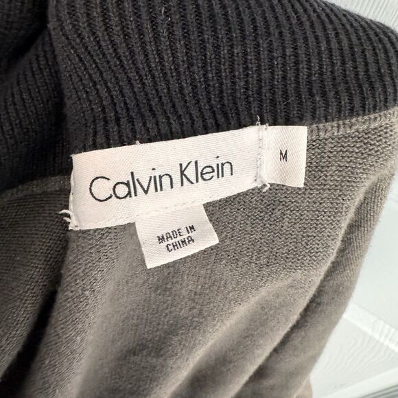 Calvin Klein Mens Med Cardigan Sweater Gray Cotton Full Zip‎ Grandpa Golf - Picture 9 of 11